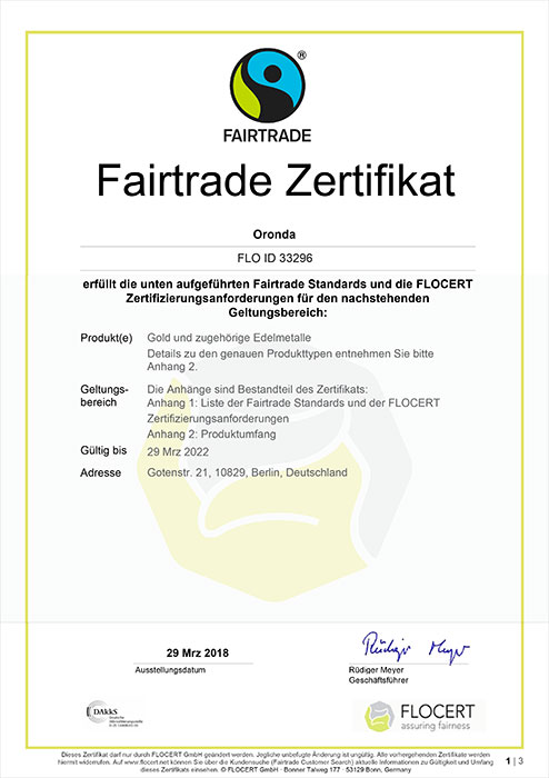 ORONDA Fairtrade Zertifikat FLO ID 33296